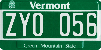 VT license plate ZYO056