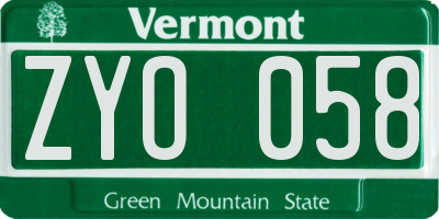 VT license plate ZYO058