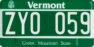 VT license plate ZYO059