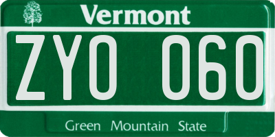 VT license plate ZYO060