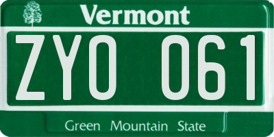 VT license plate ZYO061