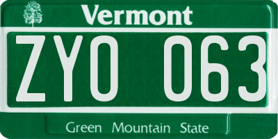 VT license plate ZYO063