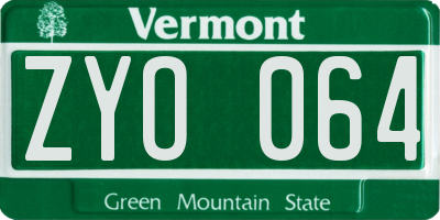 VT license plate ZYO064