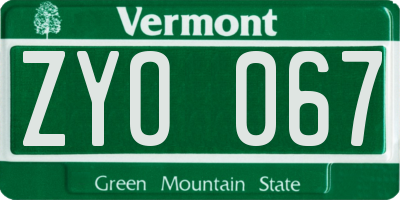 VT license plate ZYO067
