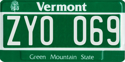 VT license plate ZYO069