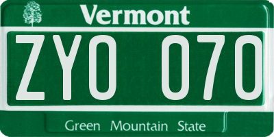 VT license plate ZYO070