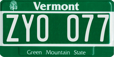 VT license plate ZYO077