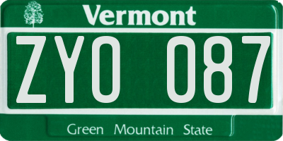 VT license plate ZYO087