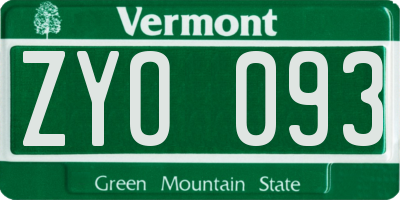 VT license plate ZYO093