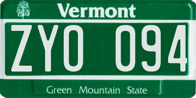 VT license plate ZYO094
