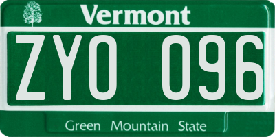 VT license plate ZYO096