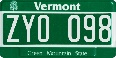 VT license plate ZYO098