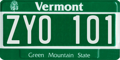VT license plate ZYO101