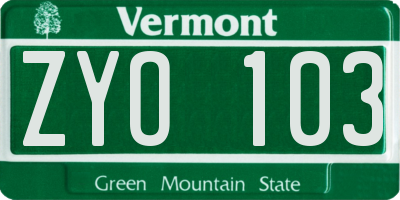 VT license plate ZYO103