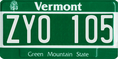 VT license plate ZYO105