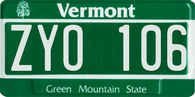 VT license plate ZYO106