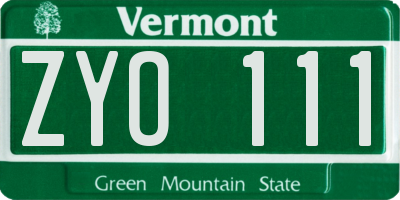 VT license plate ZYO111