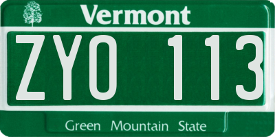 VT license plate ZYO113