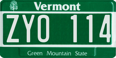 VT license plate ZYO114