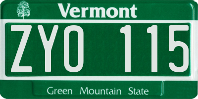 VT license plate ZYO115