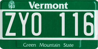 VT license plate ZYO116