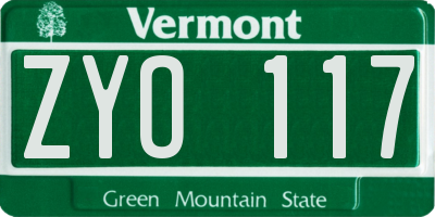 VT license plate ZYO117