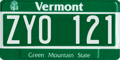 VT license plate ZYO121