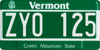 VT license plate ZYO125