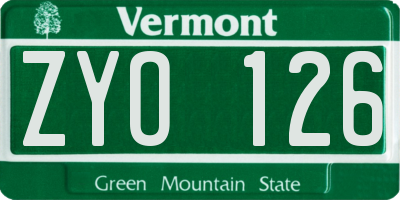 VT license plate ZYO126