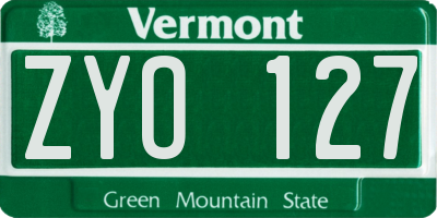 VT license plate ZYO127