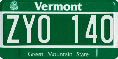 VT license plate ZYO140