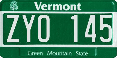 VT license plate ZYO145