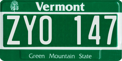 VT license plate ZYO147