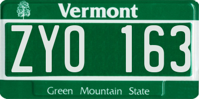 VT license plate ZYO163