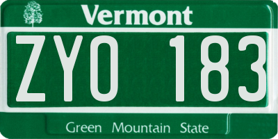 VT license plate ZYO183