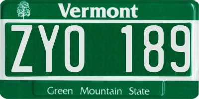 VT license plate ZYO189