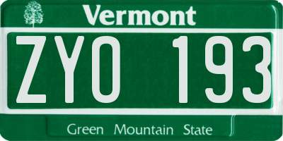 VT license plate ZYO193