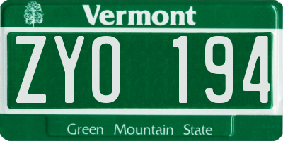 VT license plate ZYO194