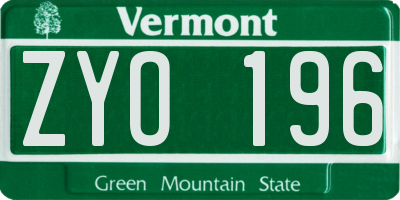 VT license plate ZYO196