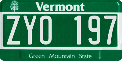 VT license plate ZYO197