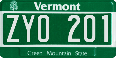 VT license plate ZYO201