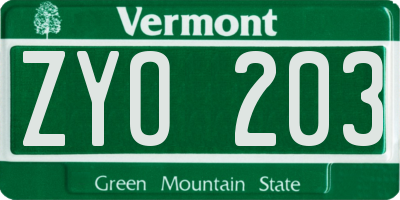 VT license plate ZYO203