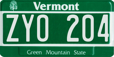 VT license plate ZYO204
