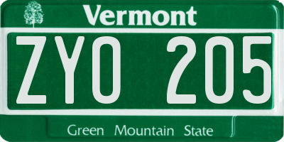 VT license plate ZYO205
