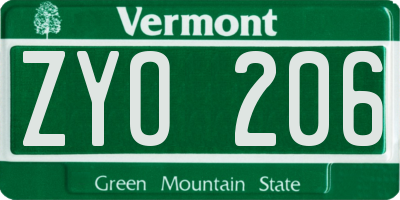 VT license plate ZYO206