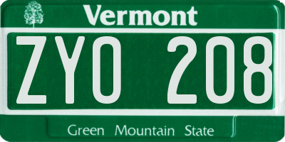 VT license plate ZYO208
