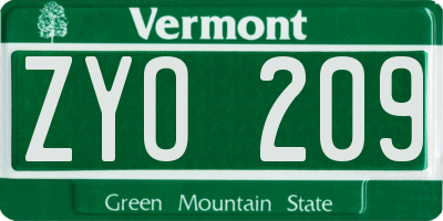 VT license plate ZYO209