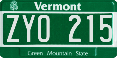 VT license plate ZYO215