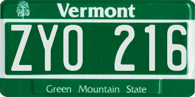 VT license plate ZYO216