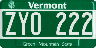 VT license plate ZYO222
